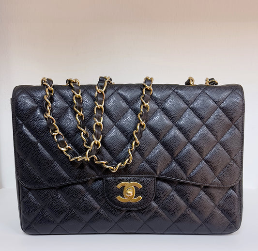 Chanel Jumbo Classic Single Flap Caviar Leather Black 1249 holo