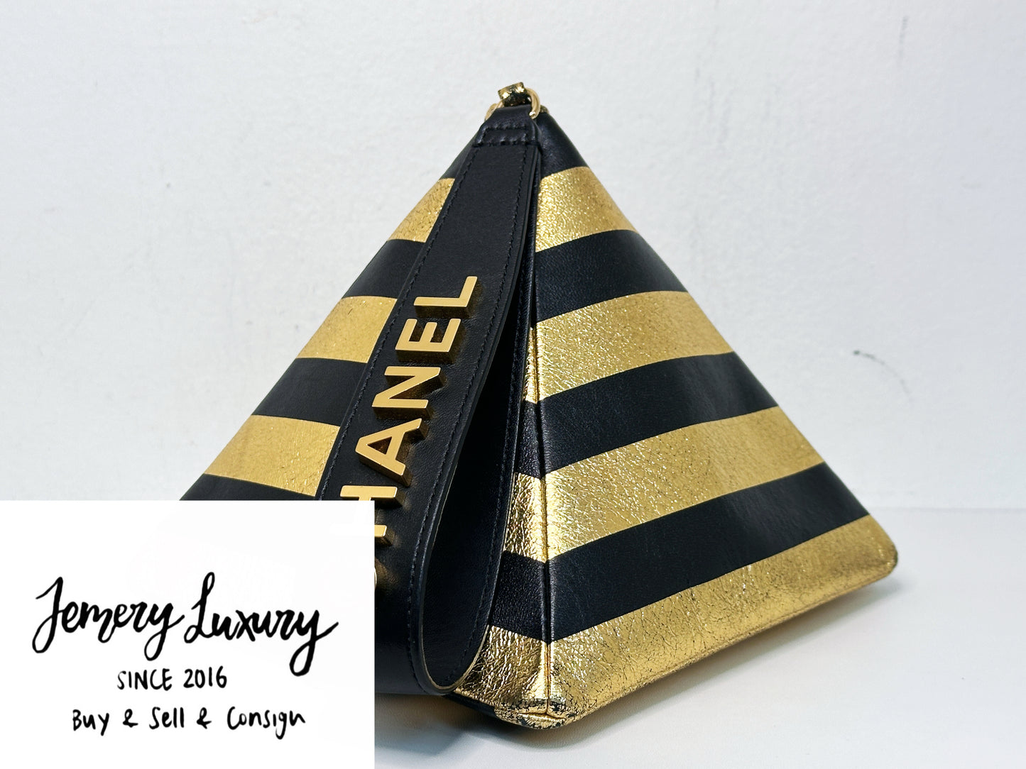 Chanel Metallic Lambskin CC Kheops Pyramid Bag Gold Black 2809 holo