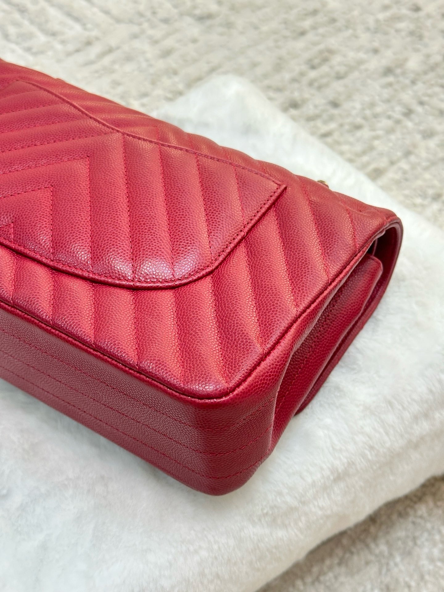 Chanel Medium Chevron Caviar Double Flap Red GHW