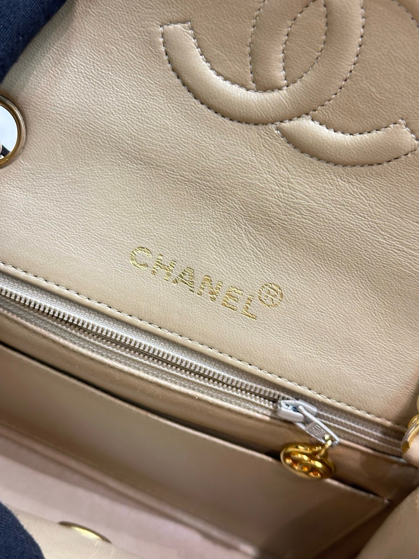 Chanel Mini Square Vintage Lambskin Chain Shoulder Bag Beige