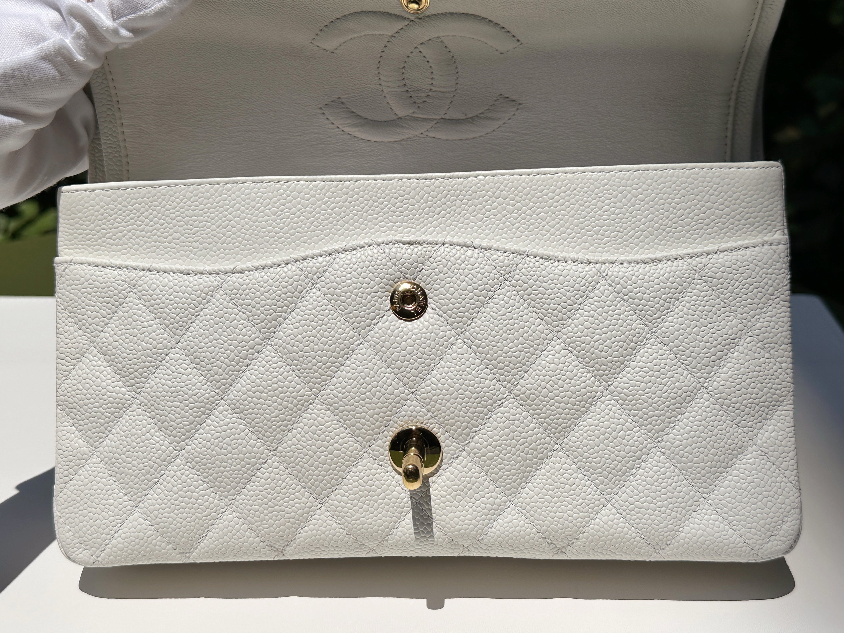 Chanel White Caviar Medium Classic Double Flap Bag 1350 holo