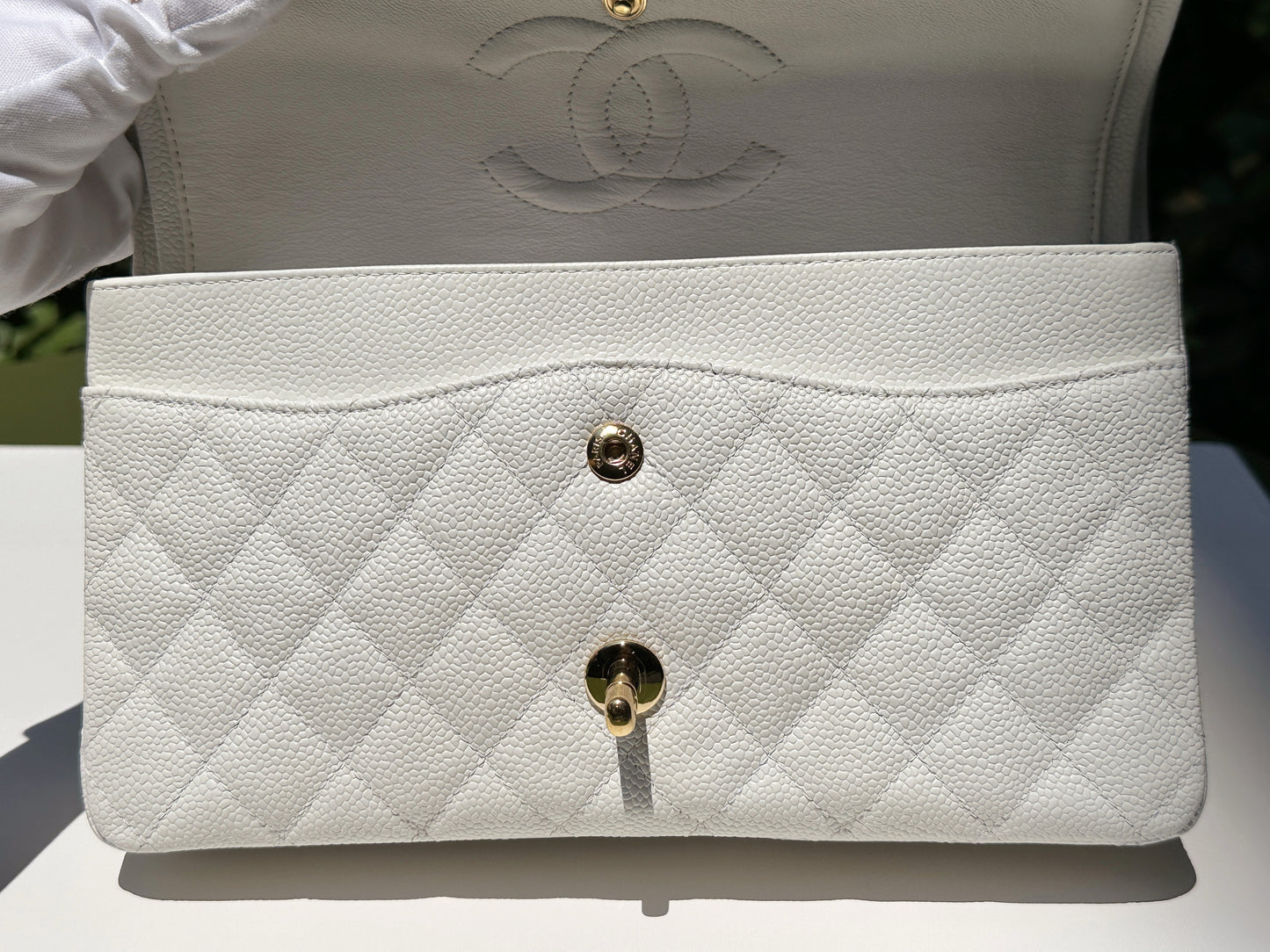 Chanel White Caviar Medium Classic Double Flap Bag 1350 holo