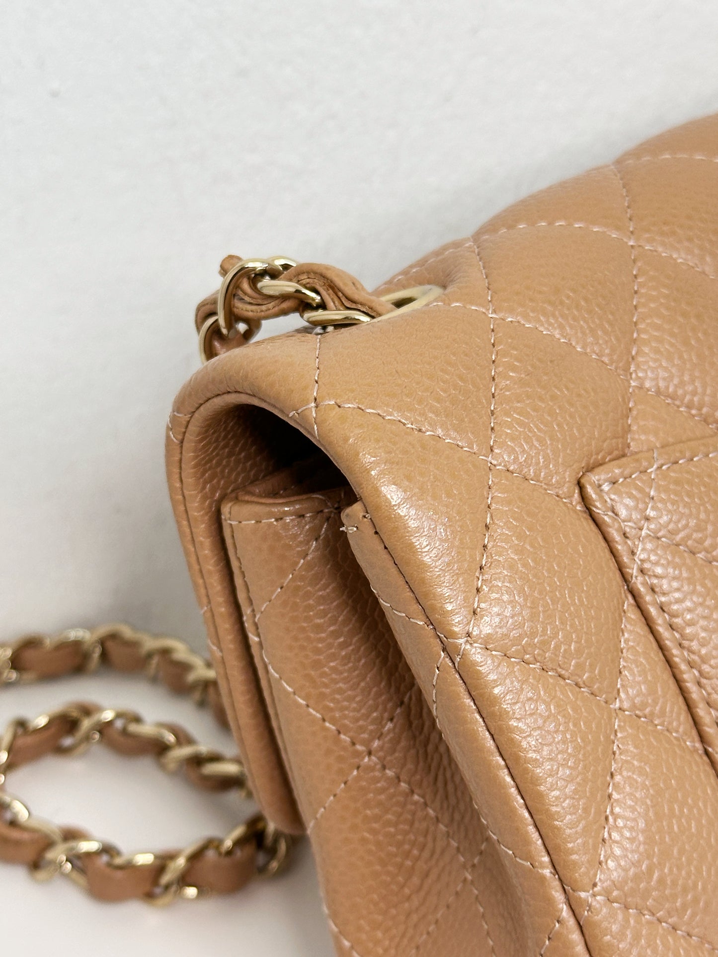 Chanel Classic Mini Rectangular Caviar Dark Beige Bag GHW 259 holo card (corner slightly touch)