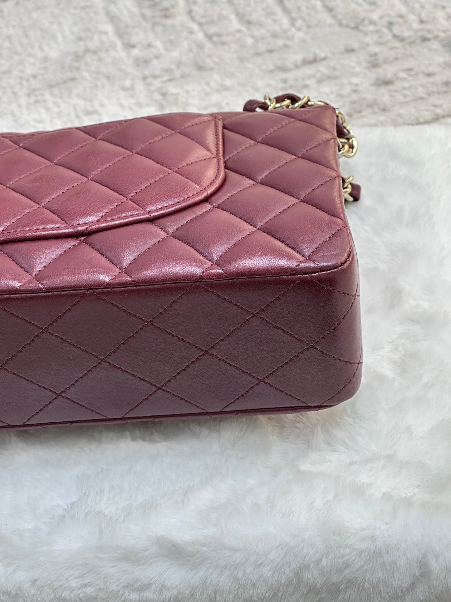 CHANEL Lambskin Quilted Medium Double Flap Burgundy