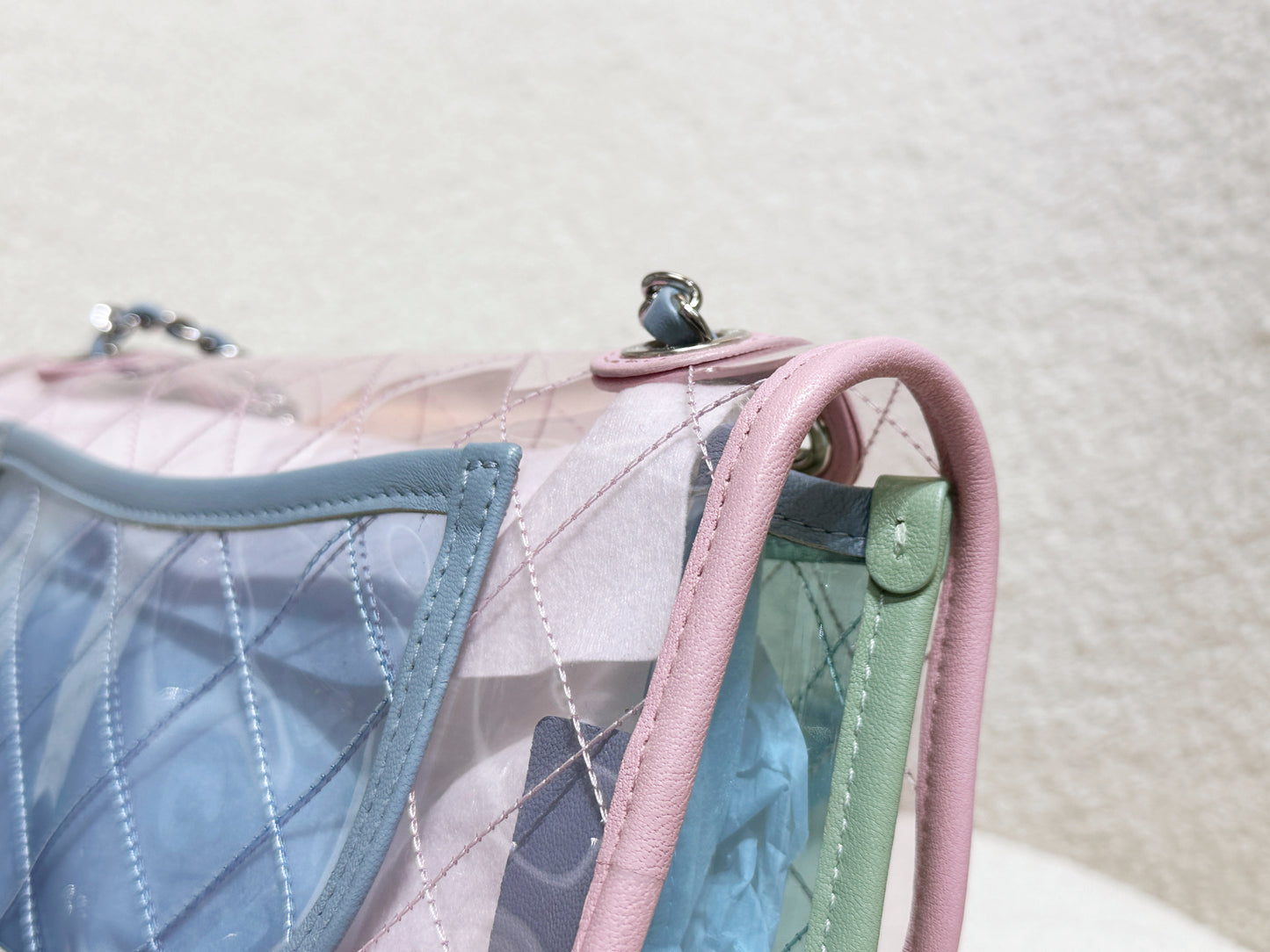 Chanel Coco Splash PVC Medium Flap Bag Pink/Green/Blue 254 holo card