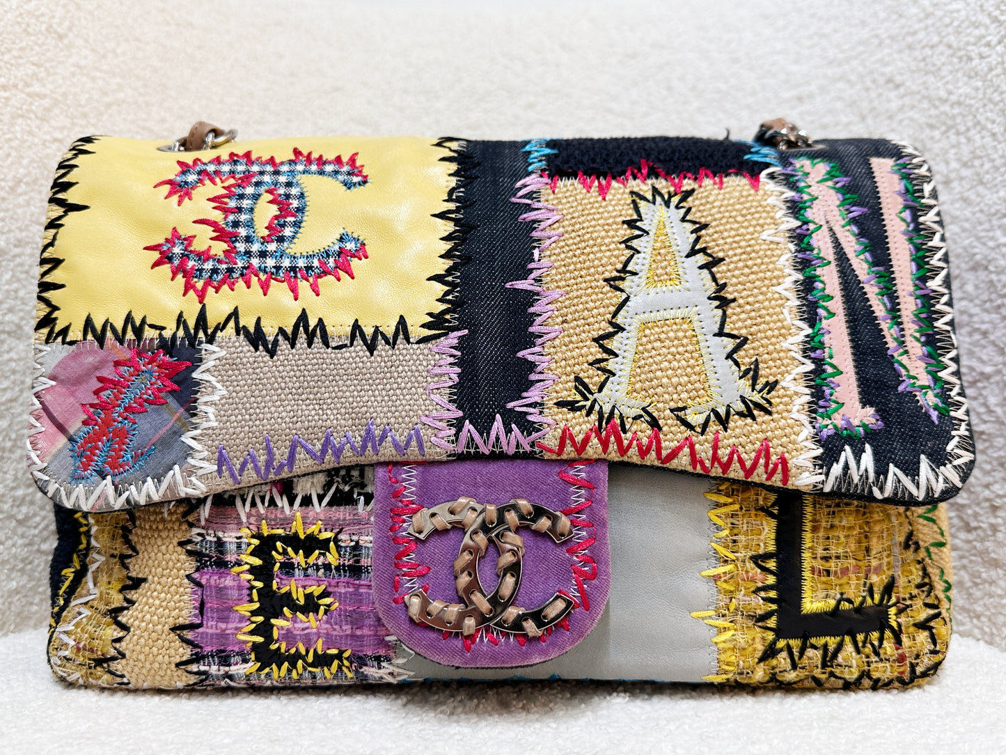 CHANEL TIMELESS PATCHWORK MULTICOLOR JUMBO SINGLE FLAP BAG 1443 holo card