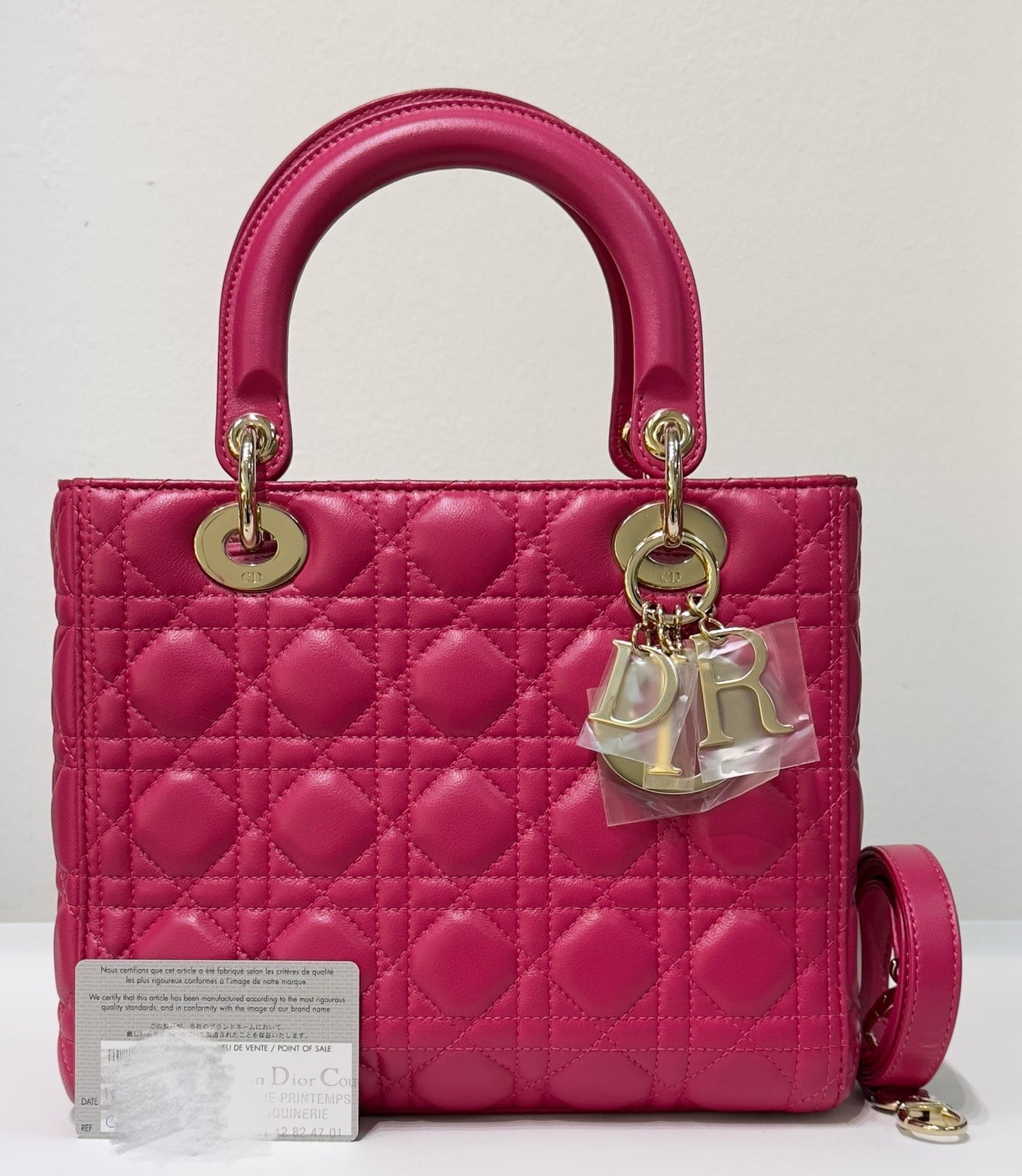 Christian Dior Medium Cannage Lambskin Lady Dior Bag Fuschia Pink GHW