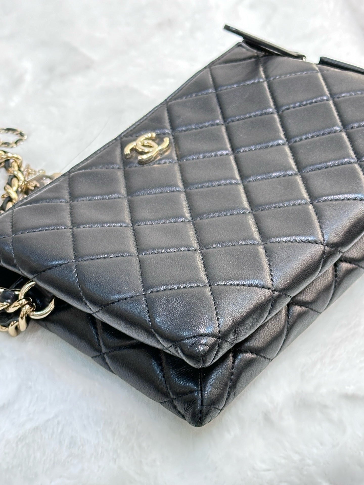 Chanel Coco Charms Quilted Pouch Bag Black