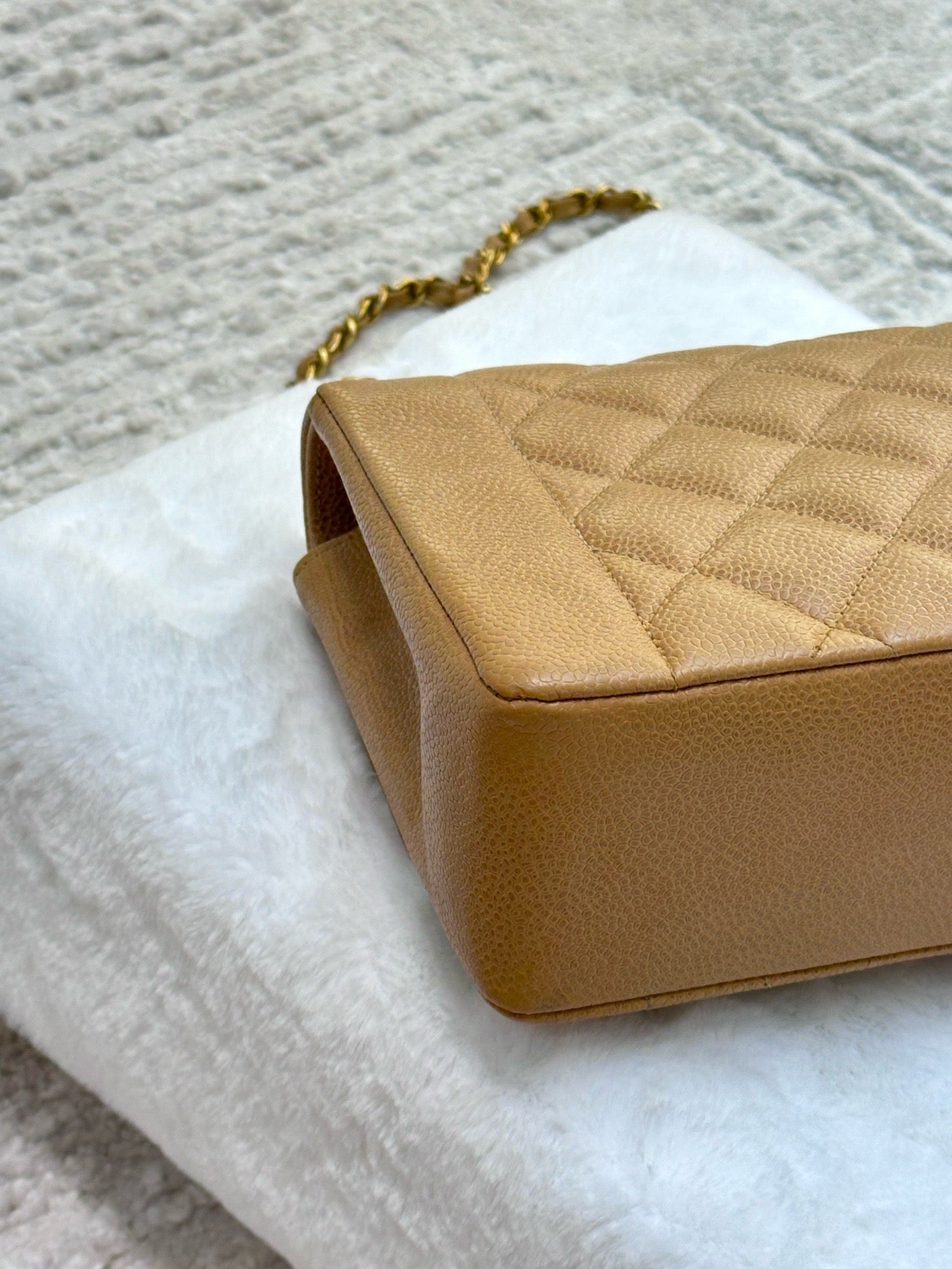 Chanel Vintage Medium Diana Flap Bag Beige Caviar Gold Hardware 29 holo