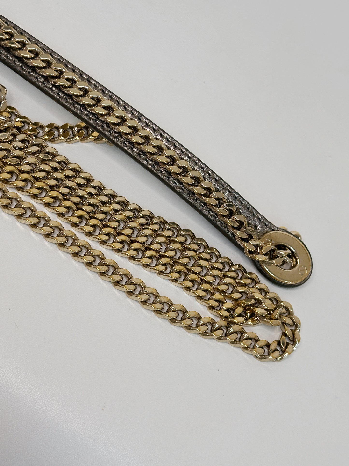 CHRISTIAN DIOR LADY MINI CALFSKIN CANNAGE BRONZE METALLIC GOLDEN HARDWARE CHAIN STRAP
