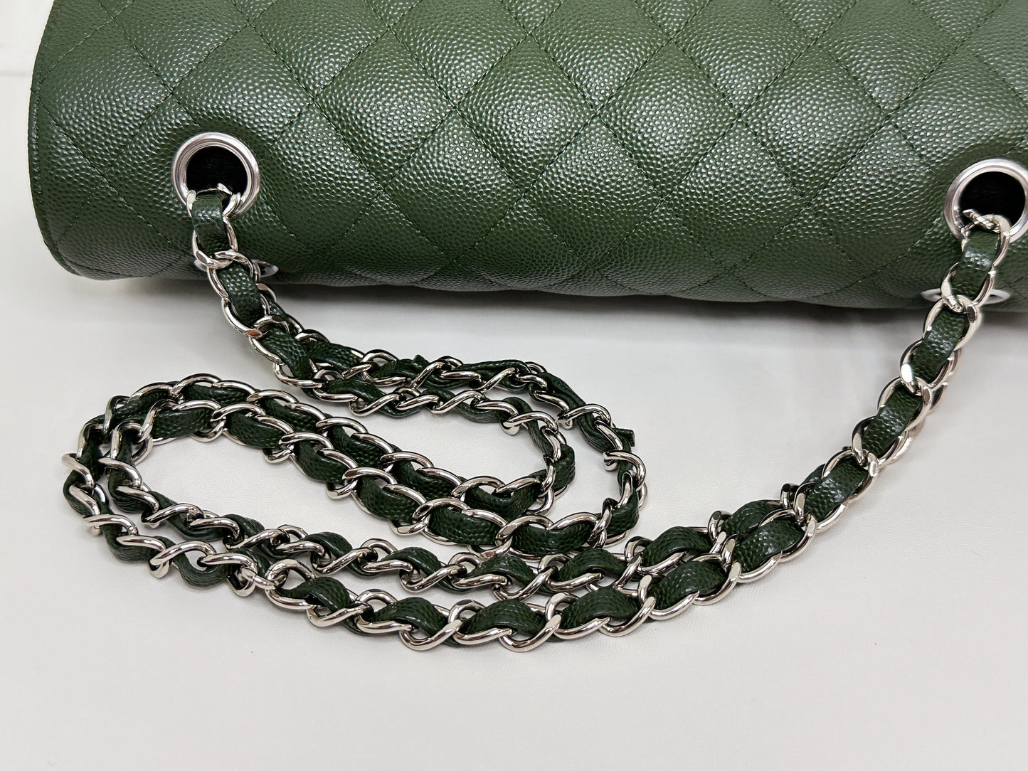 Chanel Medium Classic Quilted Double Flap Bag Green 2517 holo