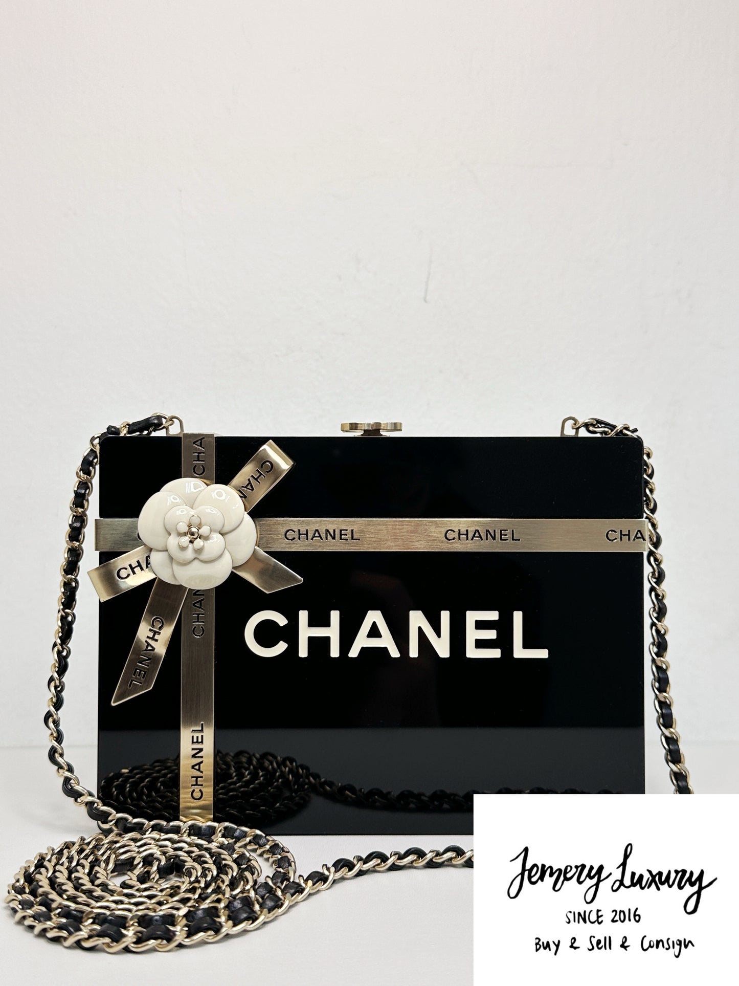 Chanel Plexiglass Gift Box Clutch Black 2327 holo card