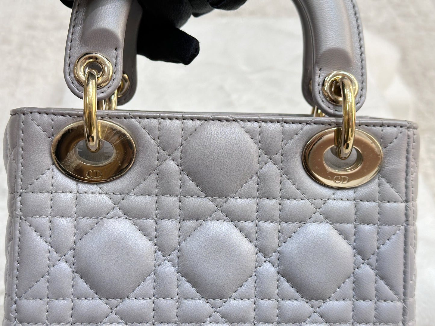 DIOR Mini Lady Dior Pearl Grey GHW