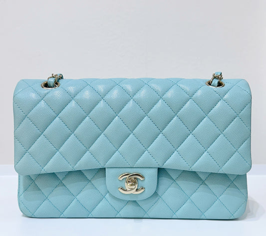 Tiffany Blue Caviar Quilted Classic Flap Medium LGHW