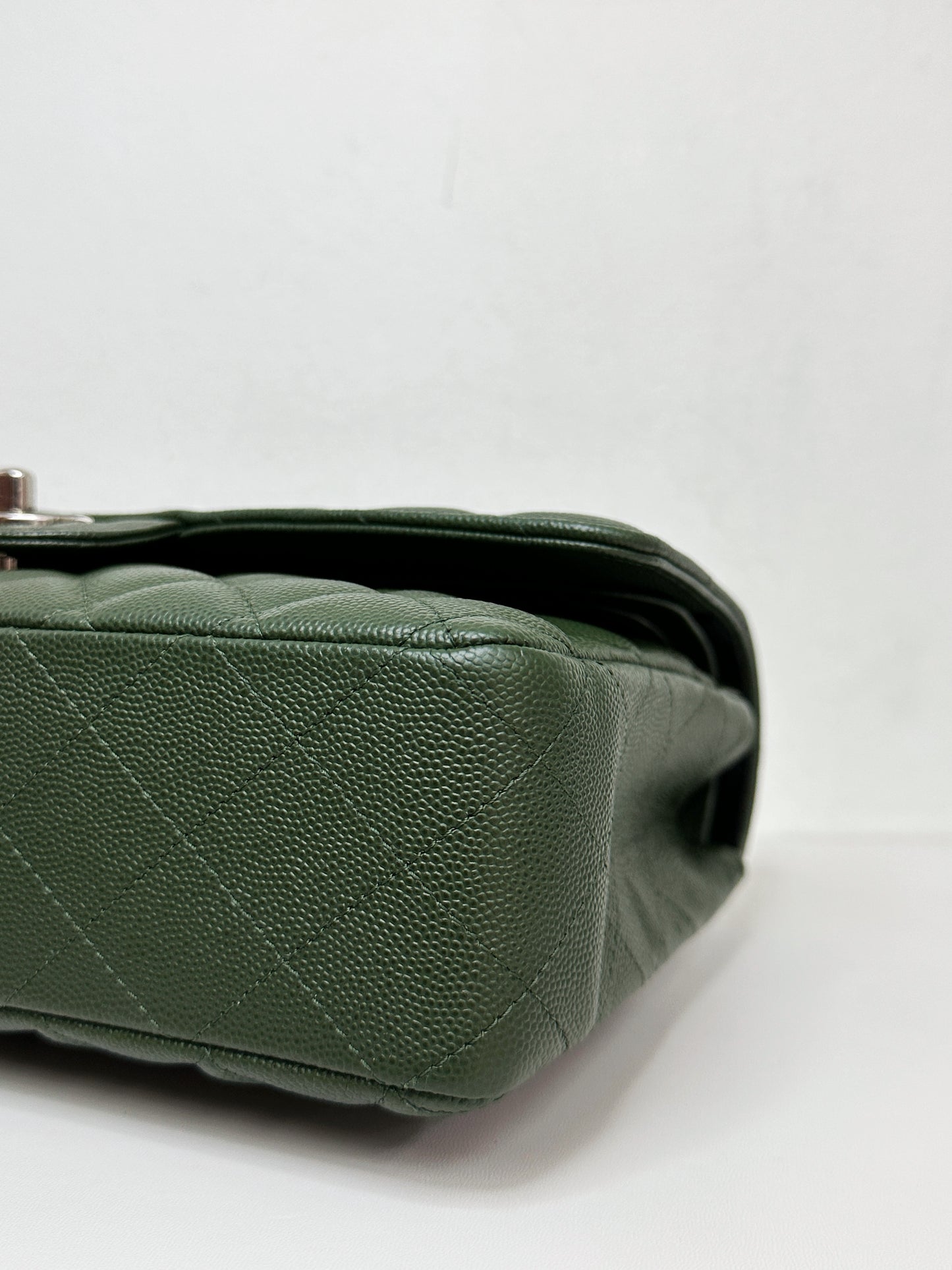 Chanel Medium Classic Quilted Double Flap Bag Green 2517 holo
