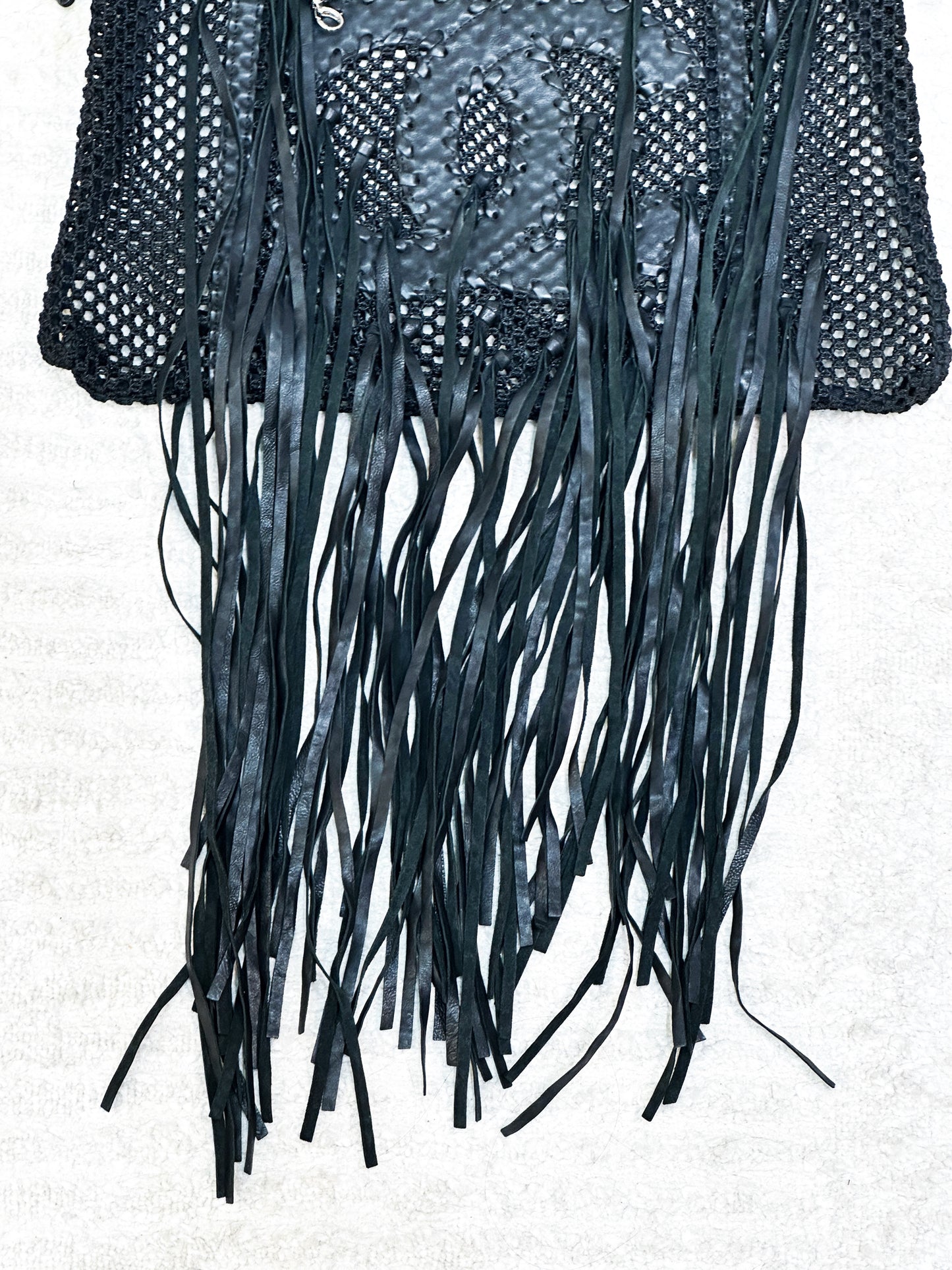 Chanel Limited Edition Resort 2011 Black Fringe Mesh Tote Bag 1373 holo card