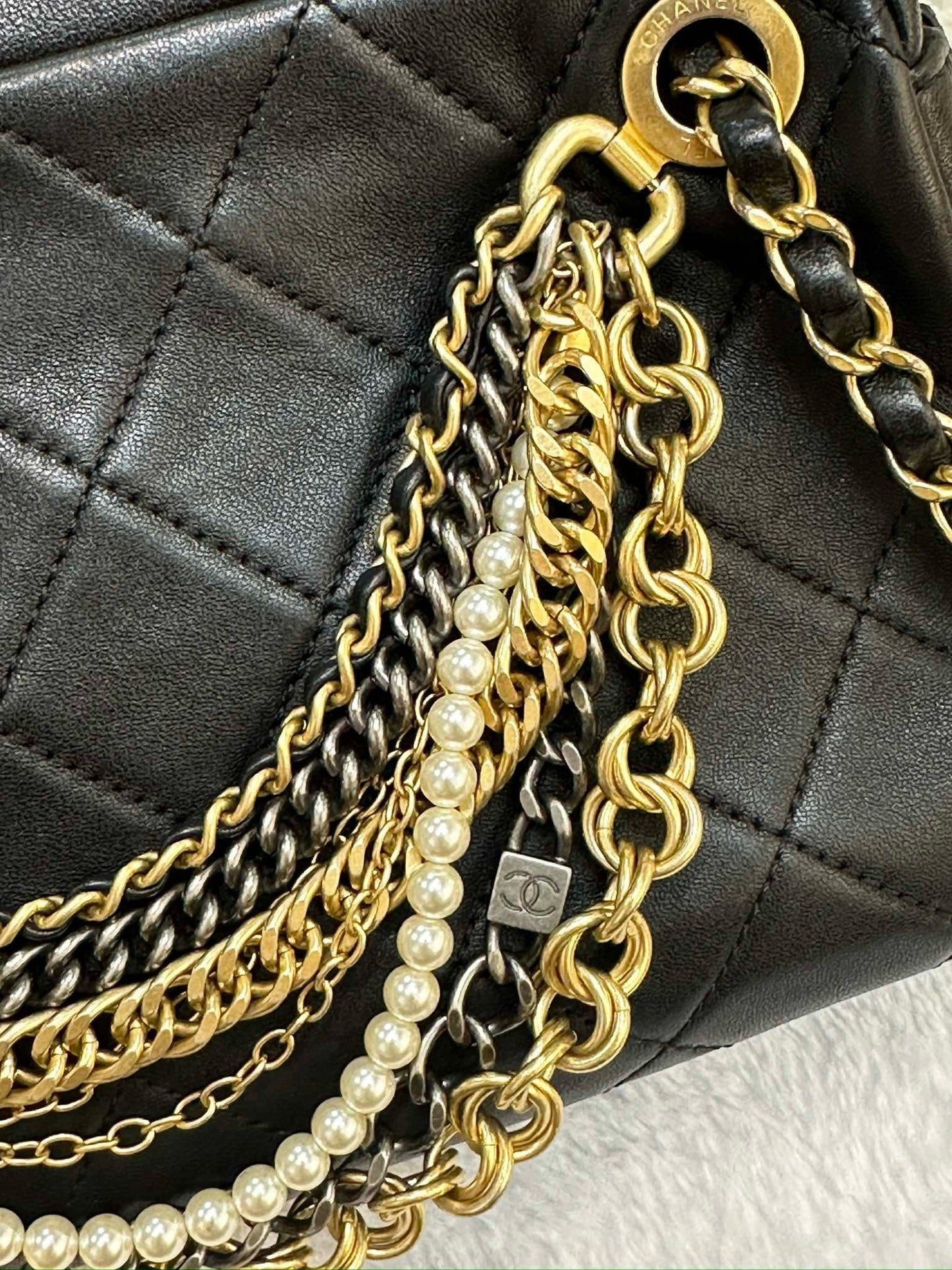 Chanel Lambskin Quilted All About Chains Camera Bag Black