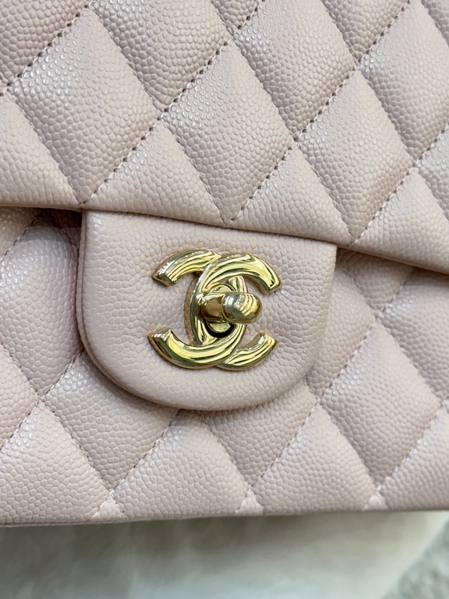 Chanel Medium Caviar Quilted Double Flap Light Pink 21Ｃ