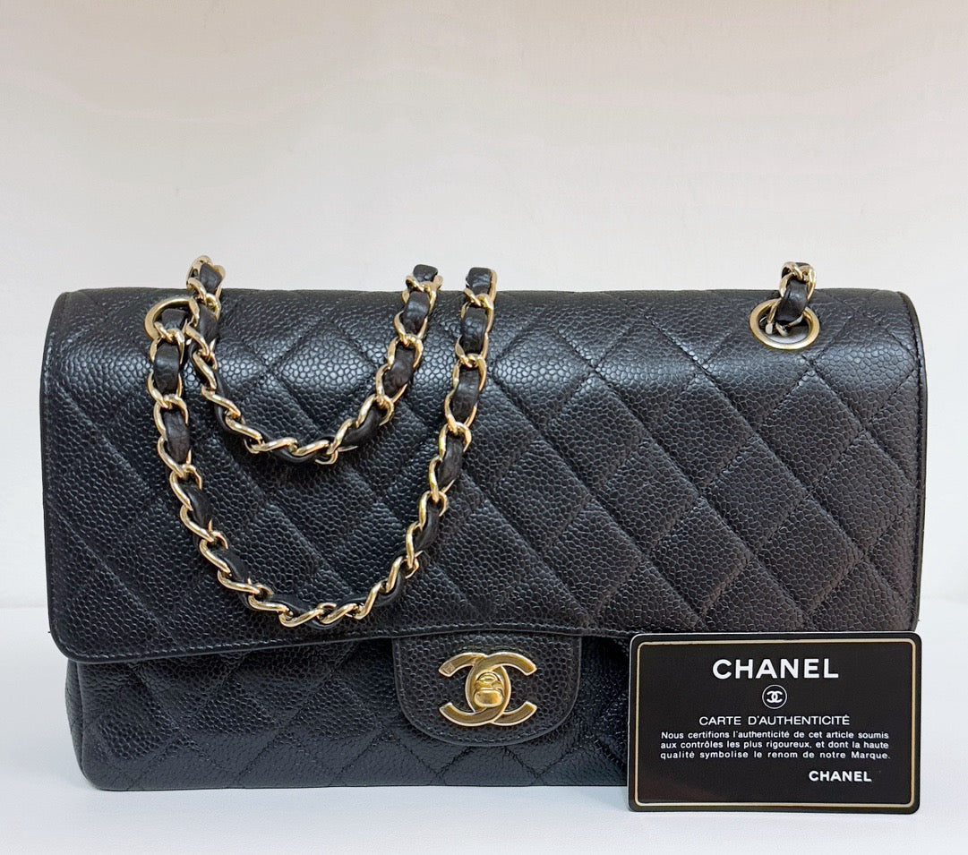 CHANEL Classic Double Flap Medium Shoulder Bag Black Caviar 24k