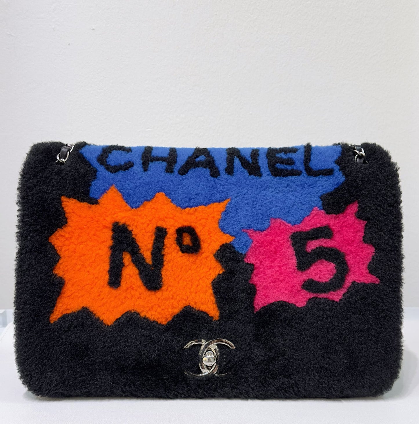 Chanel Large Classic Flap Pop Art No. 5 Caption Comic Lambskin Multicolor Bag Black SHW