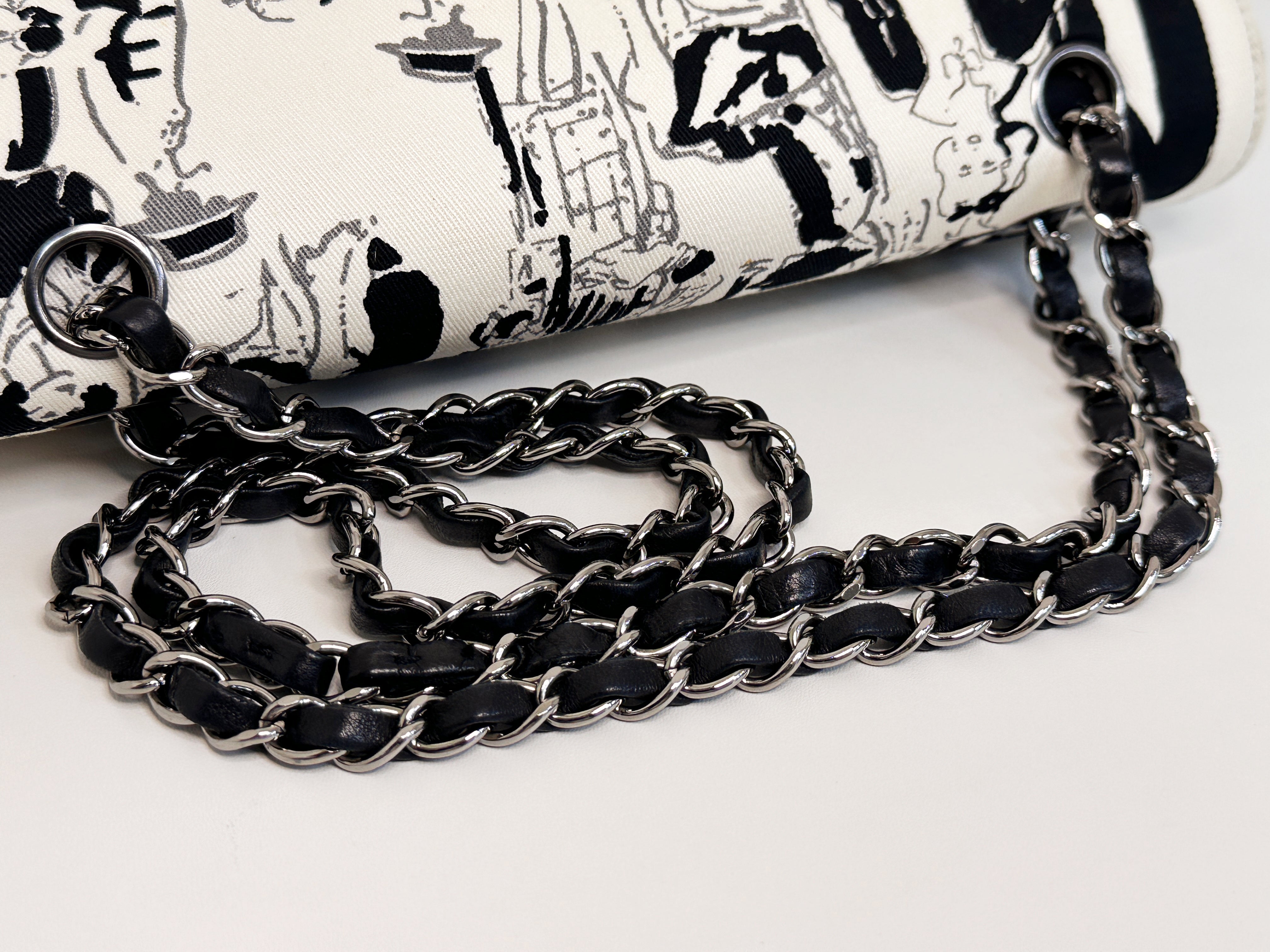 Chanel Canvas Coco Icons Medium Double Flap Bag Black White 827 holo card