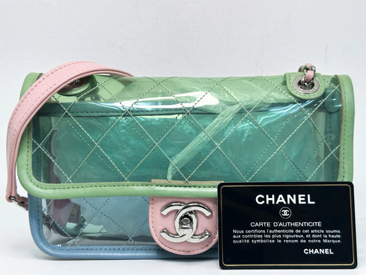 Chanel Coco Splash PVC Mini Flap Bag Green/Blue/Pink 2549 holo card