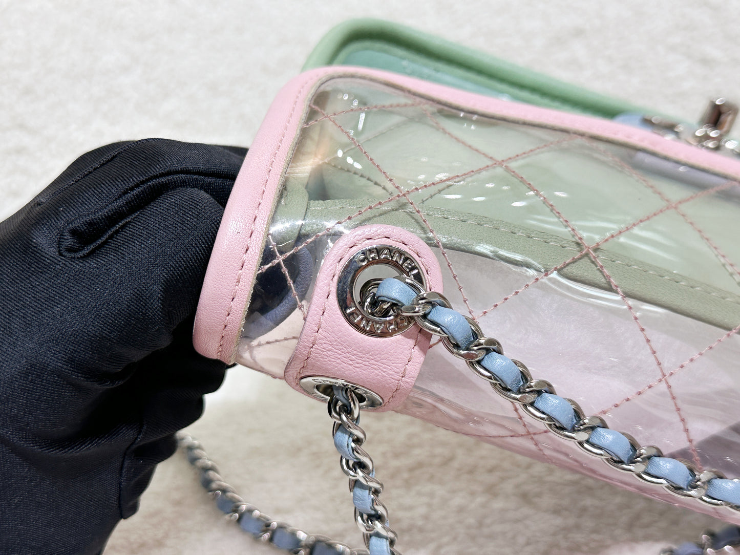 Chanel Coco Splash PVC Mini Flap Bag Pink/Green/Blue 2576 holo card