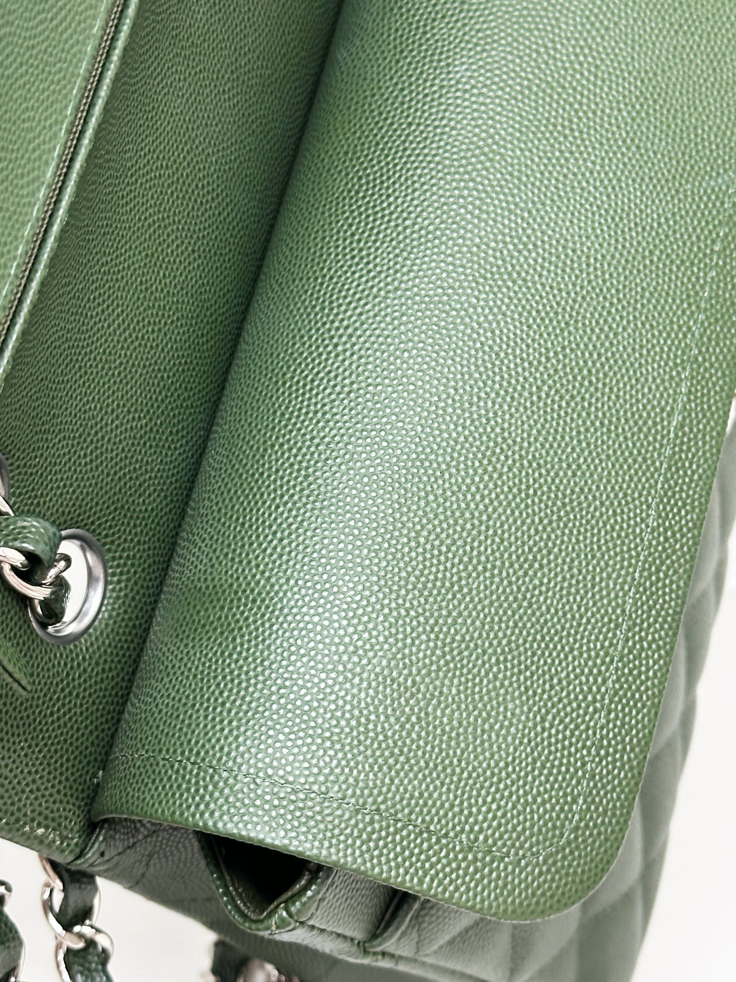 Chanel Medium Classic Quilted Double Flap Bag Green 2517 holo