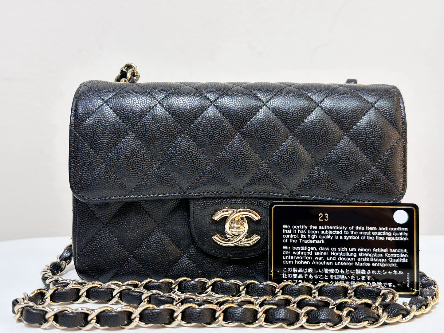 Chanel Caviar Classic Quilted Mini Rectangular Flap black GHW 2353 holo card