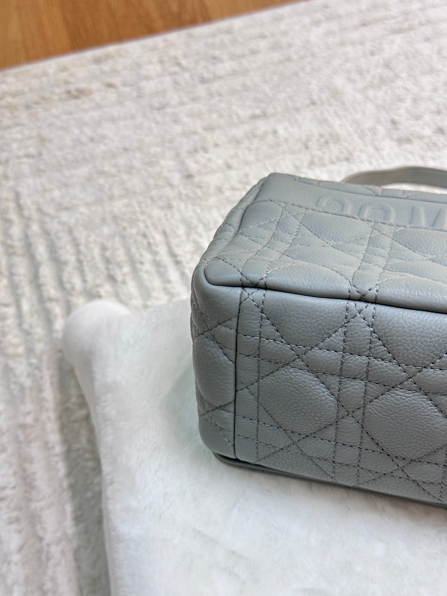 Medium Dior Caro Bag Stone Gray Supple Cannage Calfskin