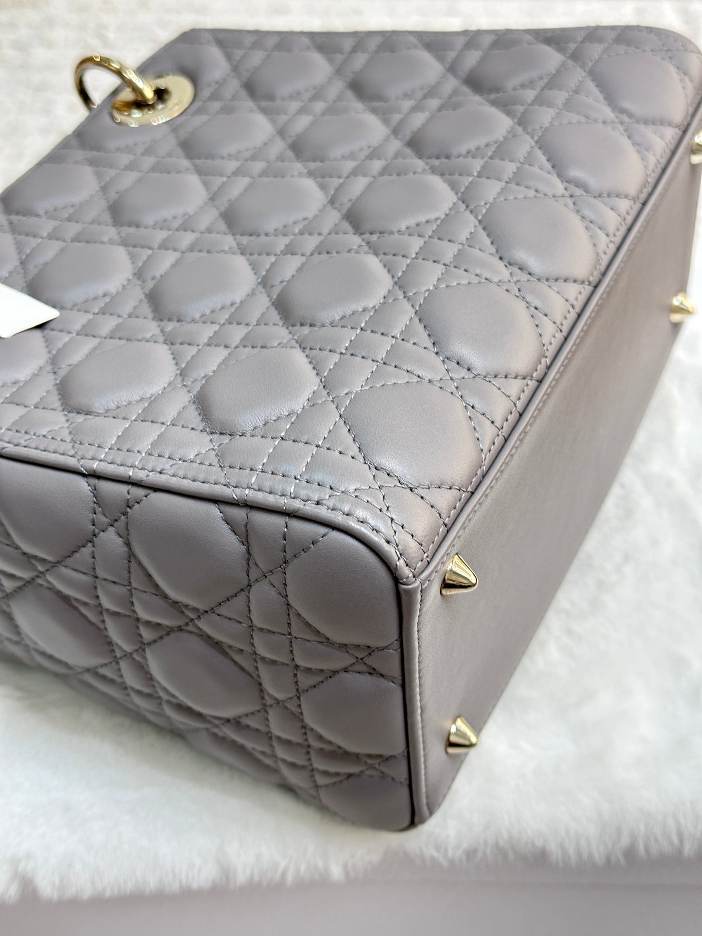 Christian Dior Medium Cannage Quilted Lambskin Leather Lady Dior Bag Grey