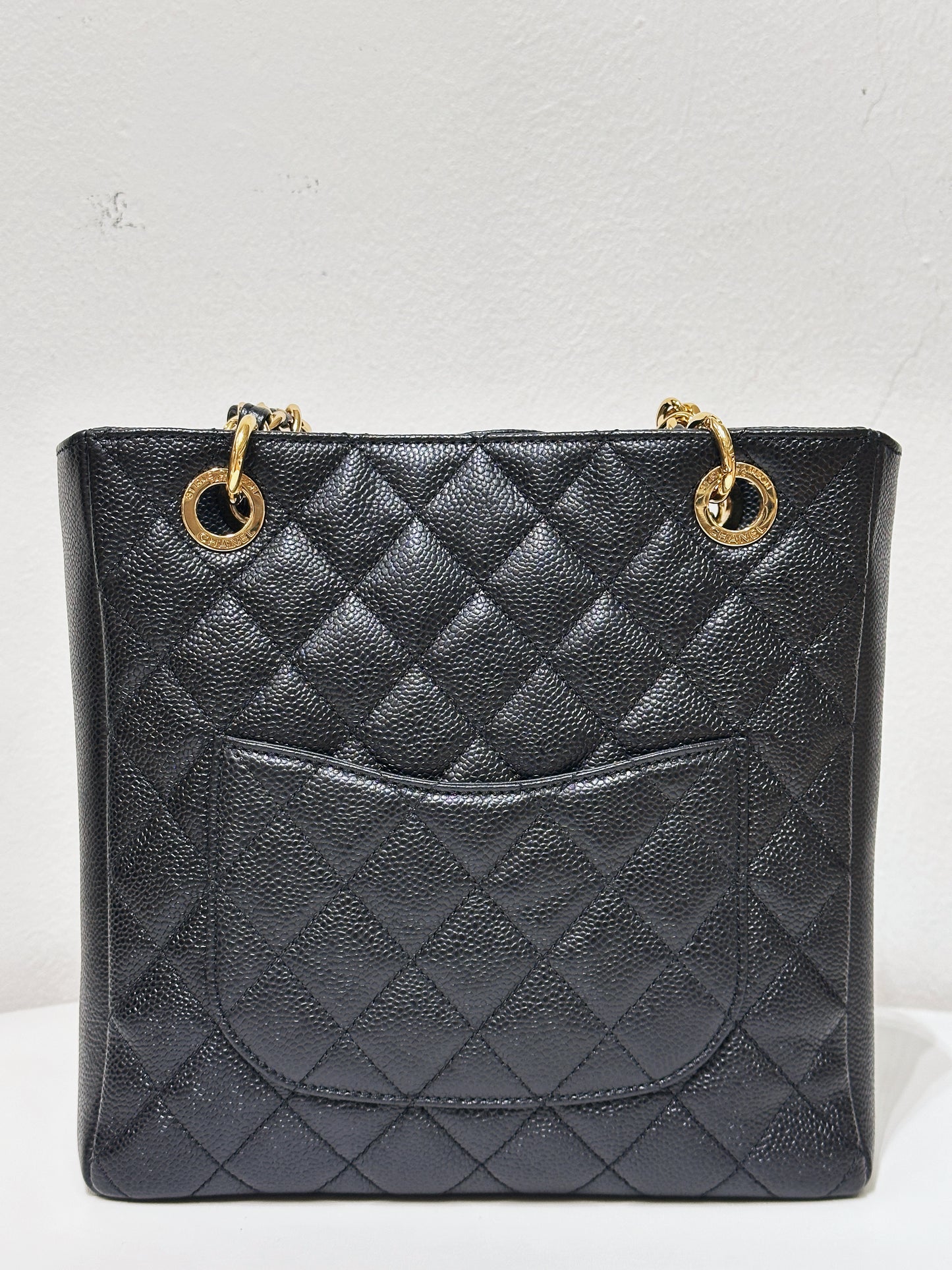 Chanel Caviar Quilted Petit Shopping Tote PST Black GHW 1608 holo card
