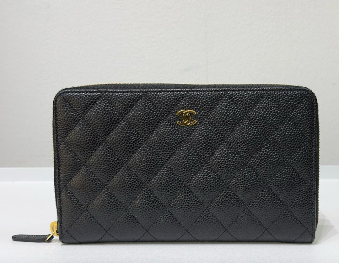 Chanel Quilted Caviar Leather CC Long Wallet Black GHW