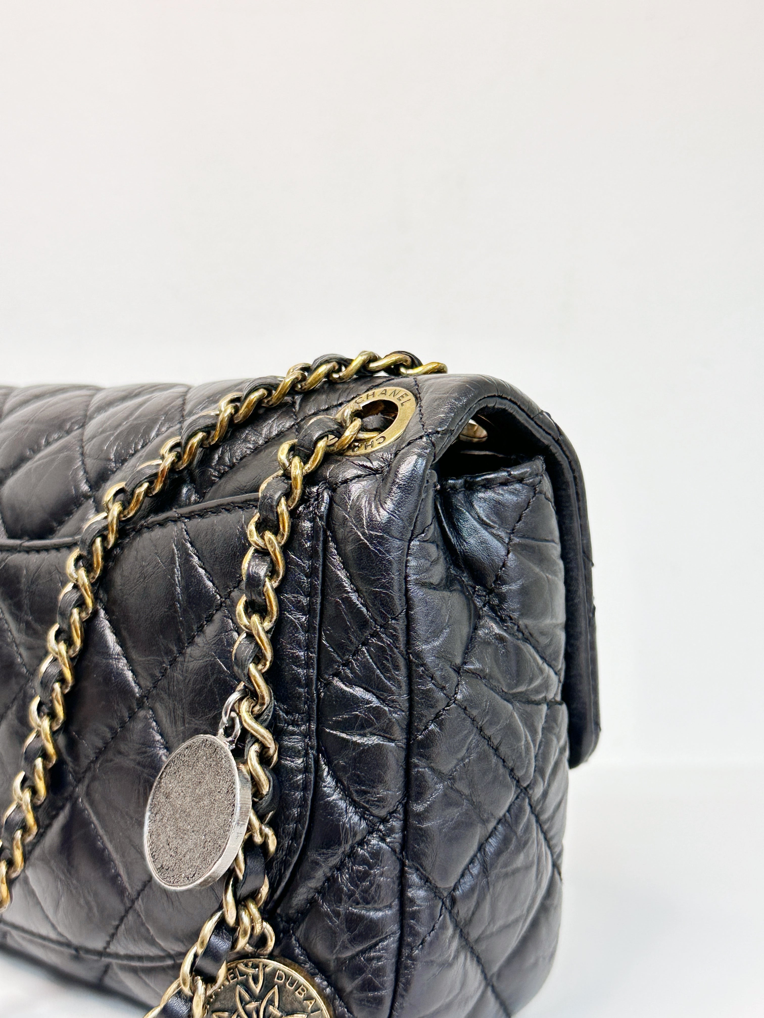 Chanel Mini Limited Edition Aged Calfskin Quilted Medallion Flap Black GHW 206 holo card
