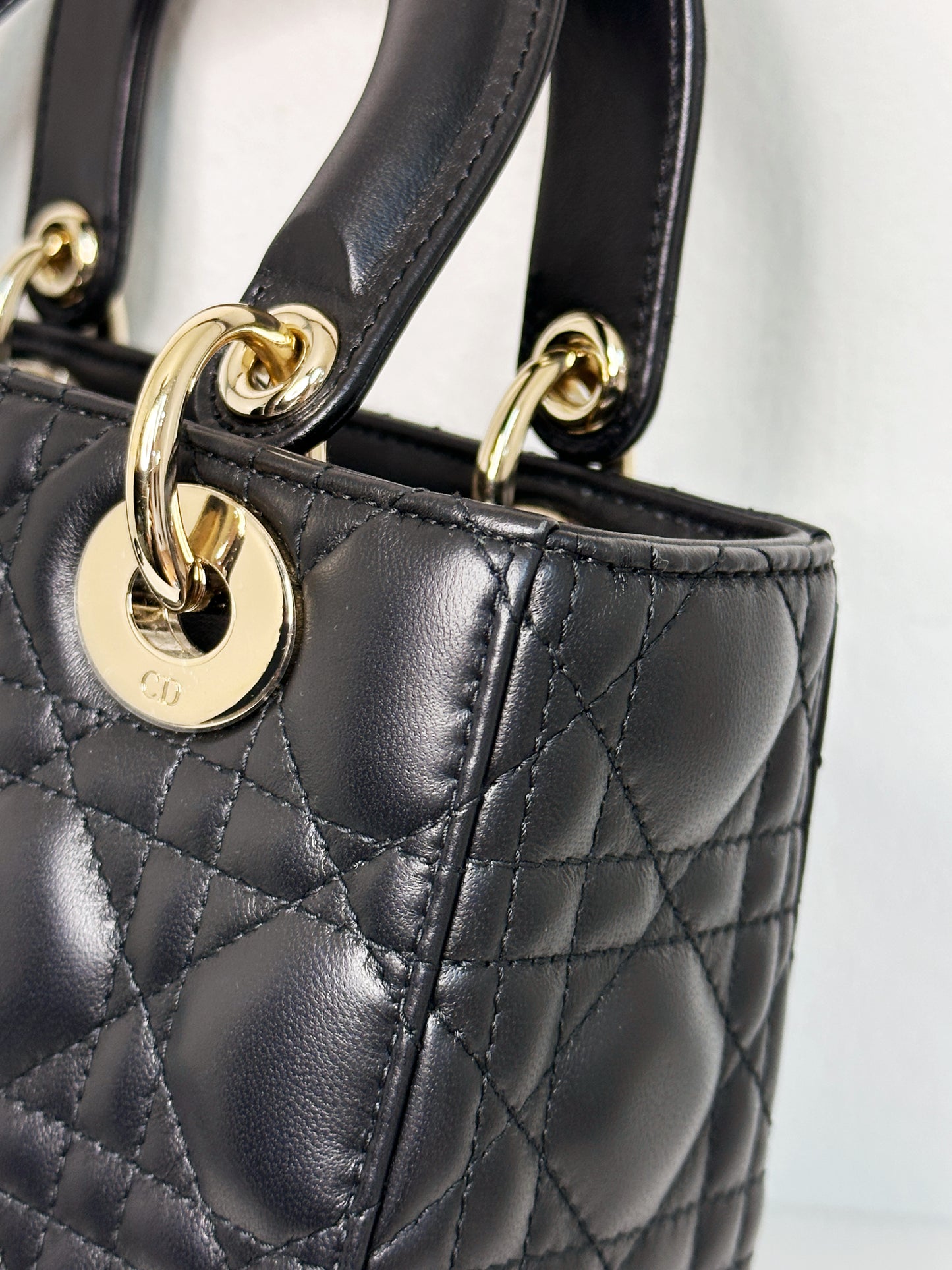 Christian Dior Small Cannage Lambskin My Lady Dior ABC Bag Black GHW