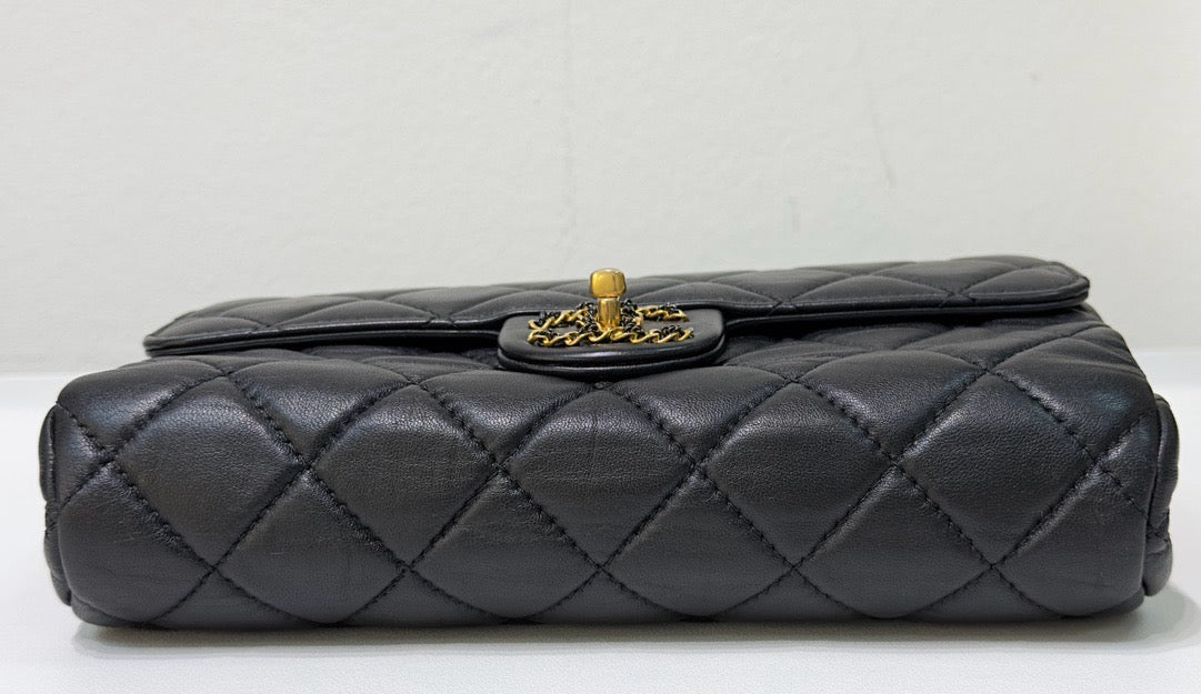 Chanel Small Black Quilted Lambskin Chain Flap GHW