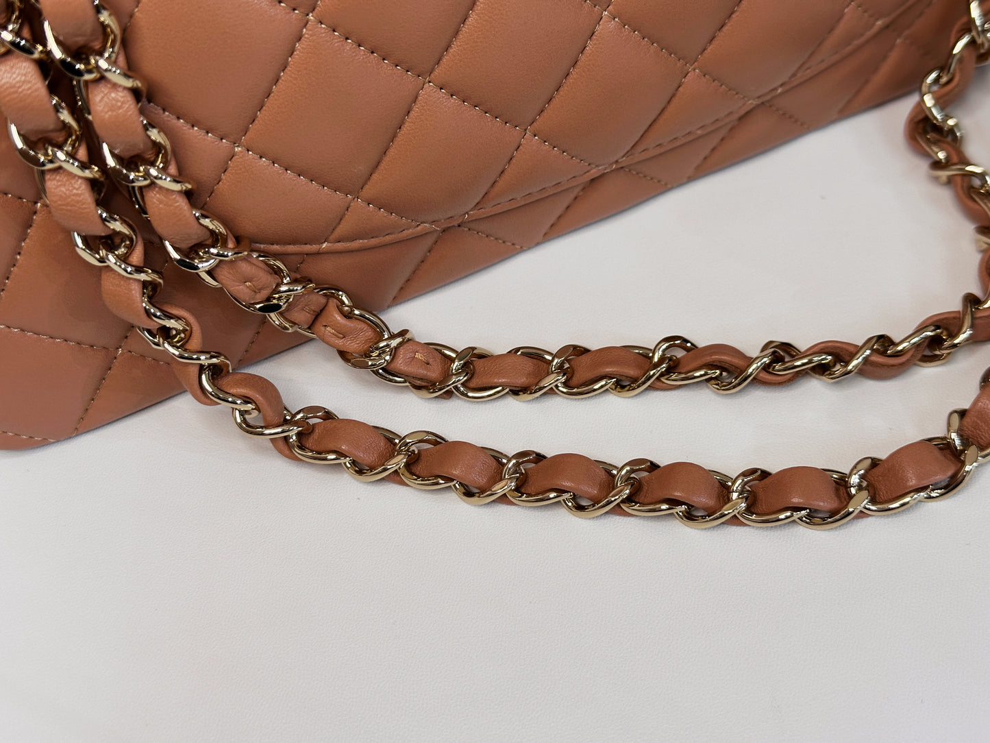 Chanel 21P Caramel Medium Lambskin Classic Double Flap Bag LGHW 3102 holo card