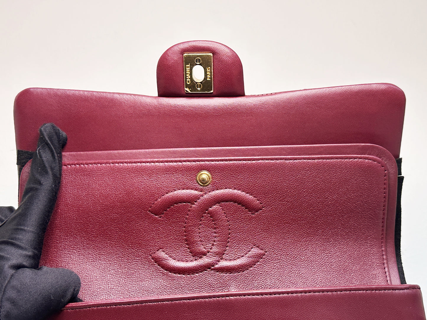 Chanel Classic Quilted Lambskin Medium Double Flap Bag Burgundy 2173 holo