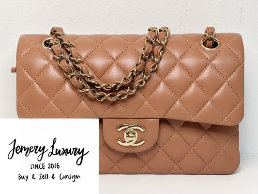 Chanel Small Lambskin Classic Double Flap Bag Dark Beige LGHW