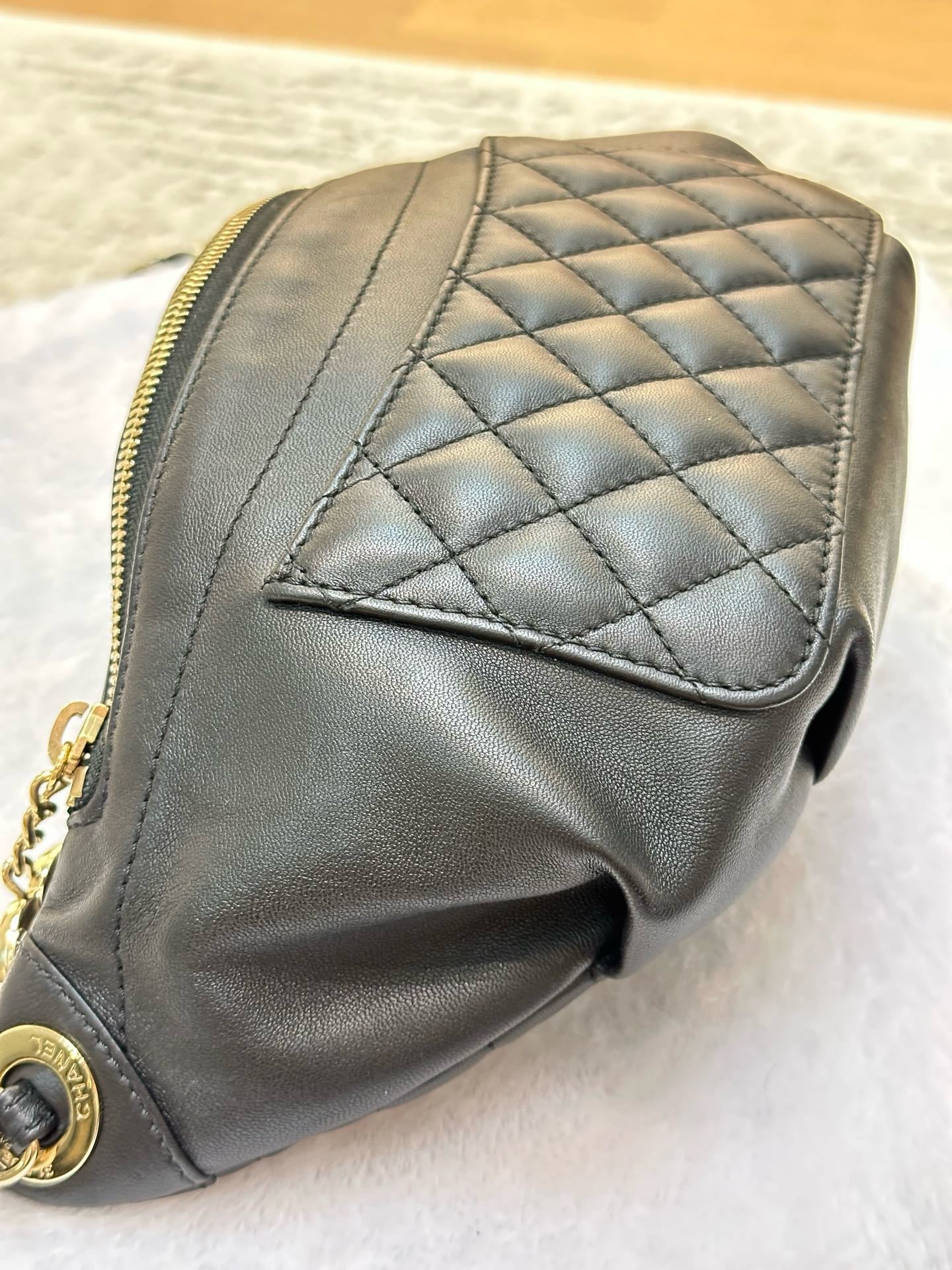 Chanel Lambskin Quilted Waist Bag Fanny Pack Black GHW