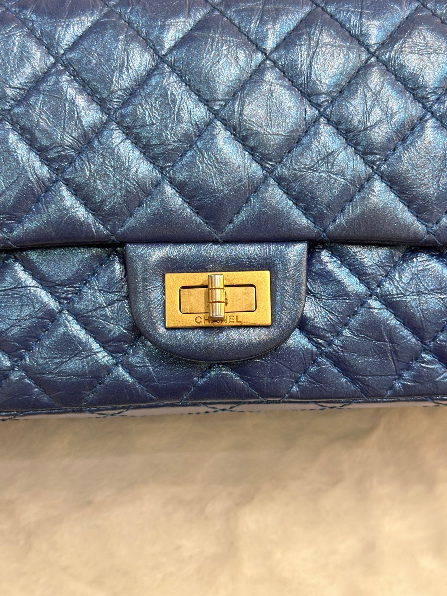 19A Chanel Iridescent Royal Electric Blue 2.55 225 Medium Reissue Flap Bag