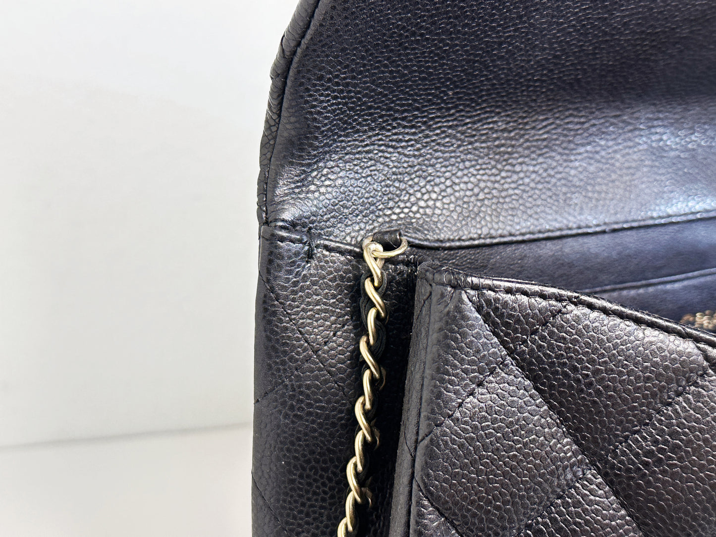 Chanel Caviar Quilted Clutch With Chain Flap Black GHW 2045 holo