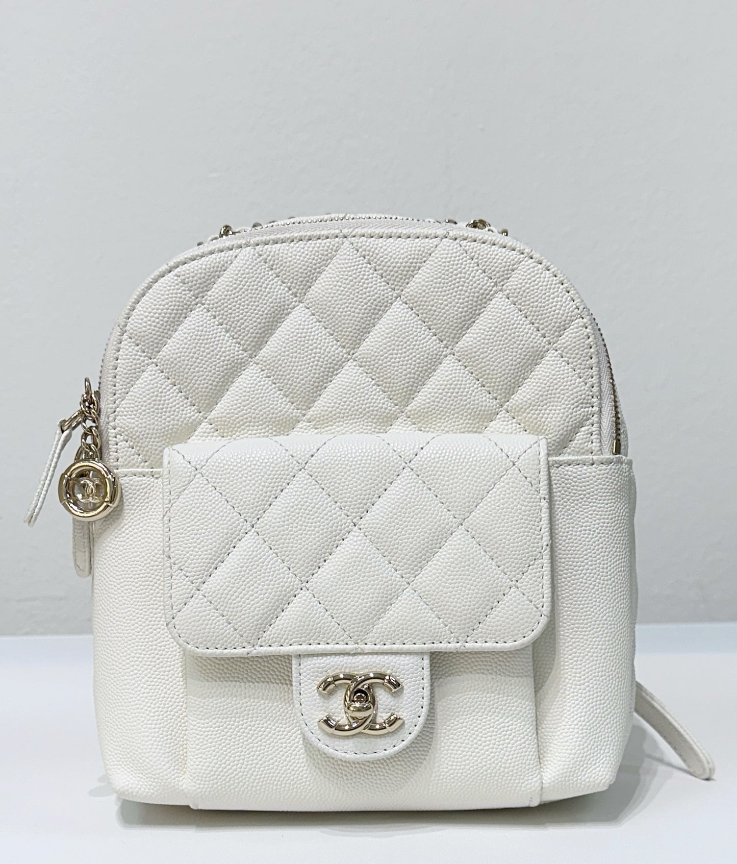 Chanel White CC Day Mini Quilted Backpack