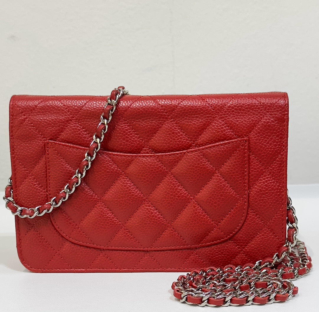 Chanel Caviar Quilted Wallet on Chain WOC Red 1874 holo card