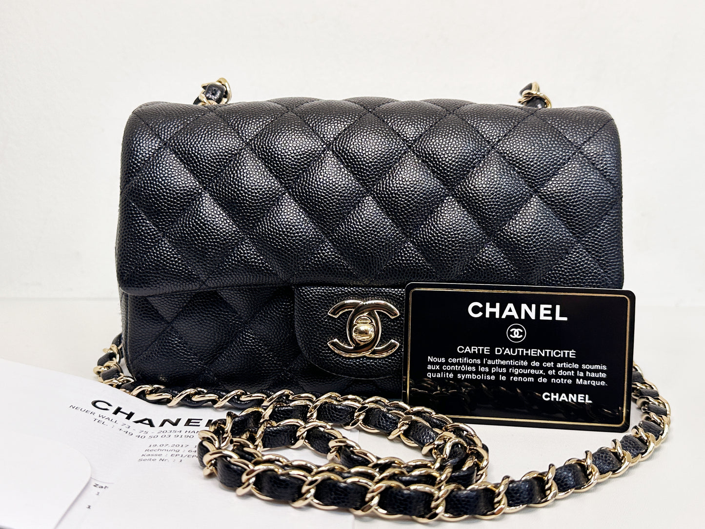 Chanel Mini Rectangular Classic Flap Black Bag 17B LGHW 2456 holo card