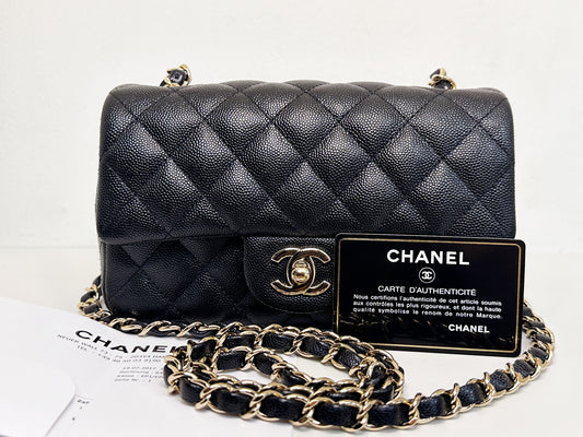 Chanel Mini Rectangular Classic Flap Black Bag 17B LGHW 2456 holo card