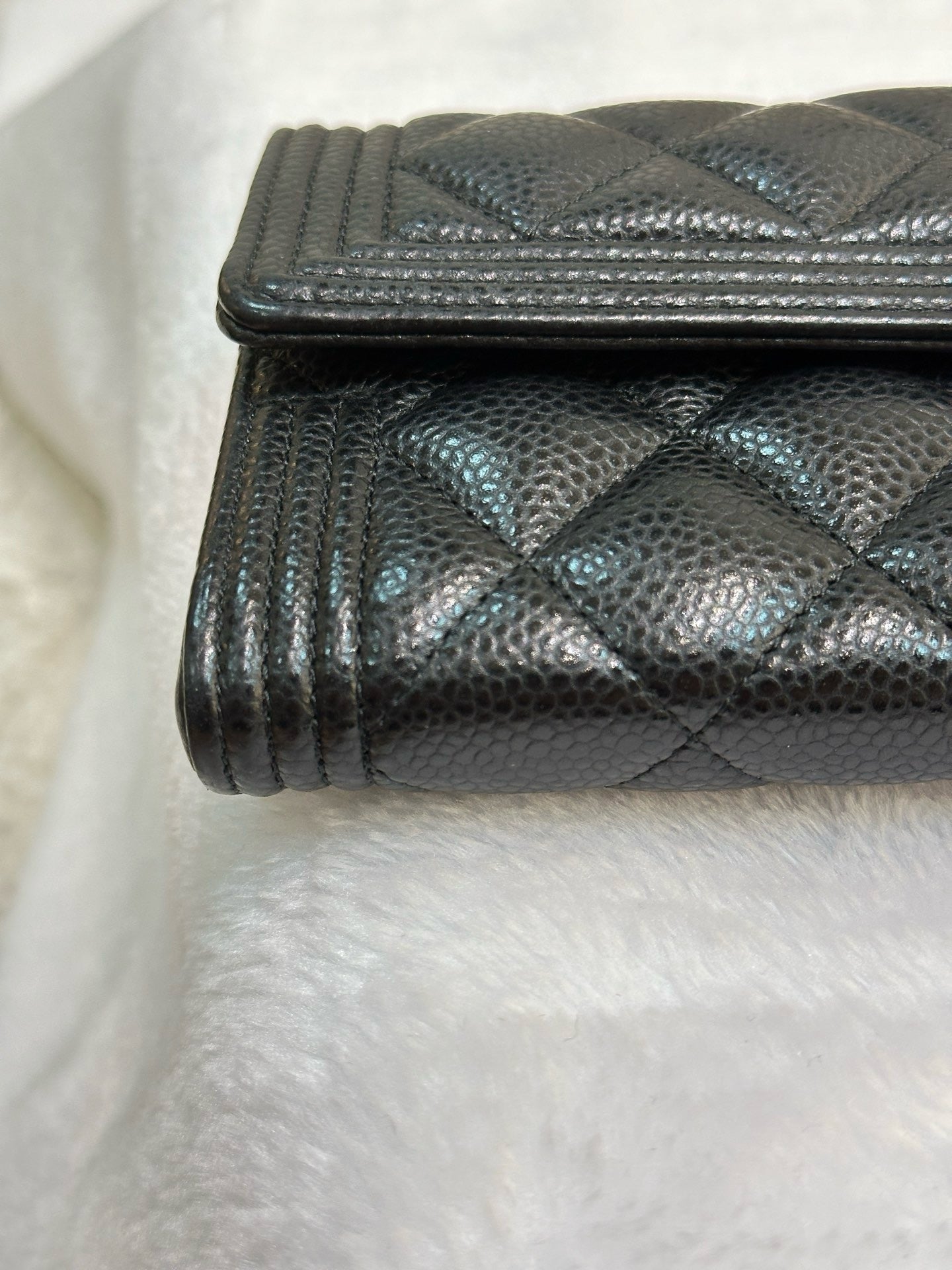 CHANEL LeBoy Flap Wallet Quilted Caviar Black