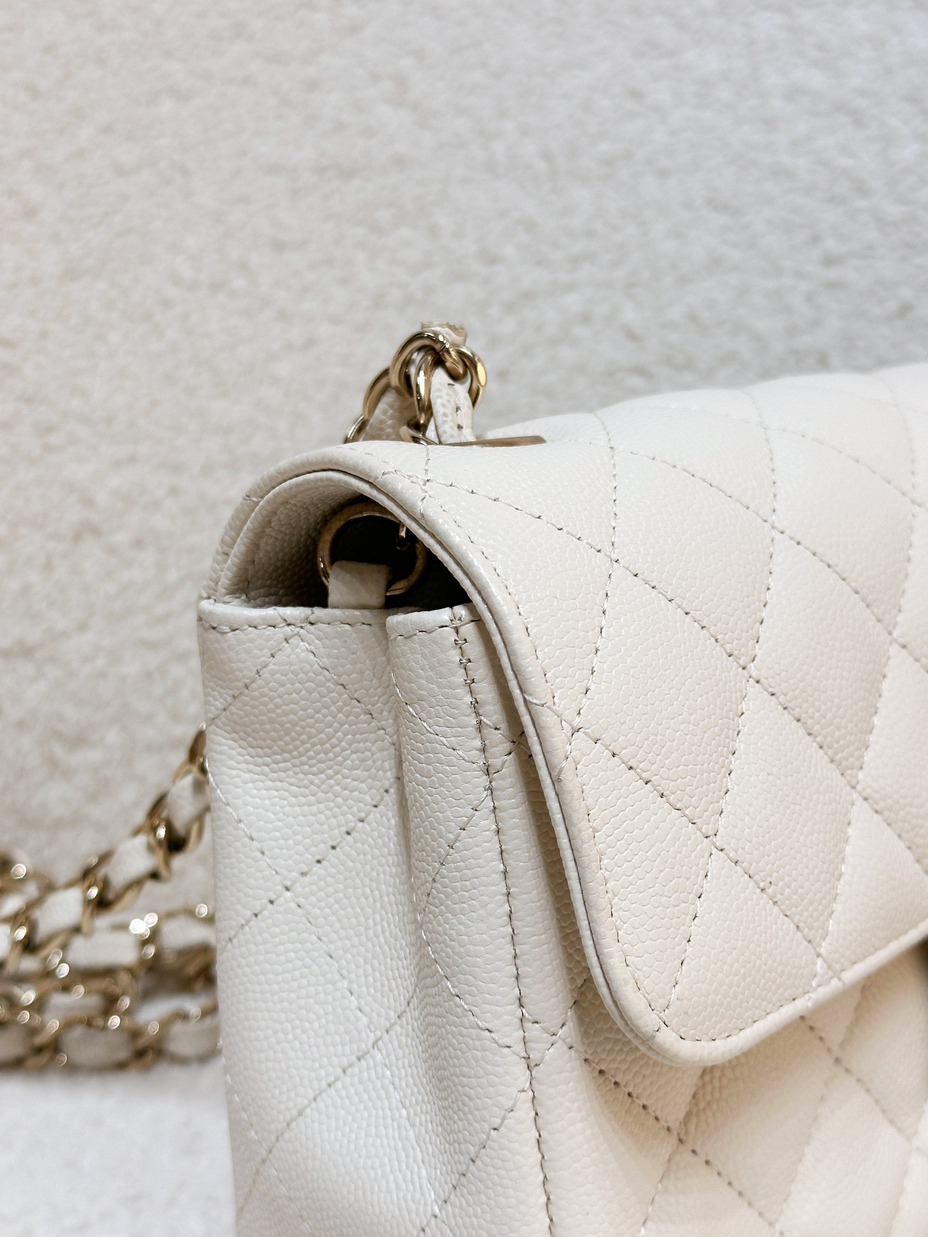 Chanel Mini Rectangular Classic Quilted Caviar Ivory 17C GHW 2383 holo card