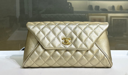 Chanel Gold Quilted Calfskin Single Flap Clutch