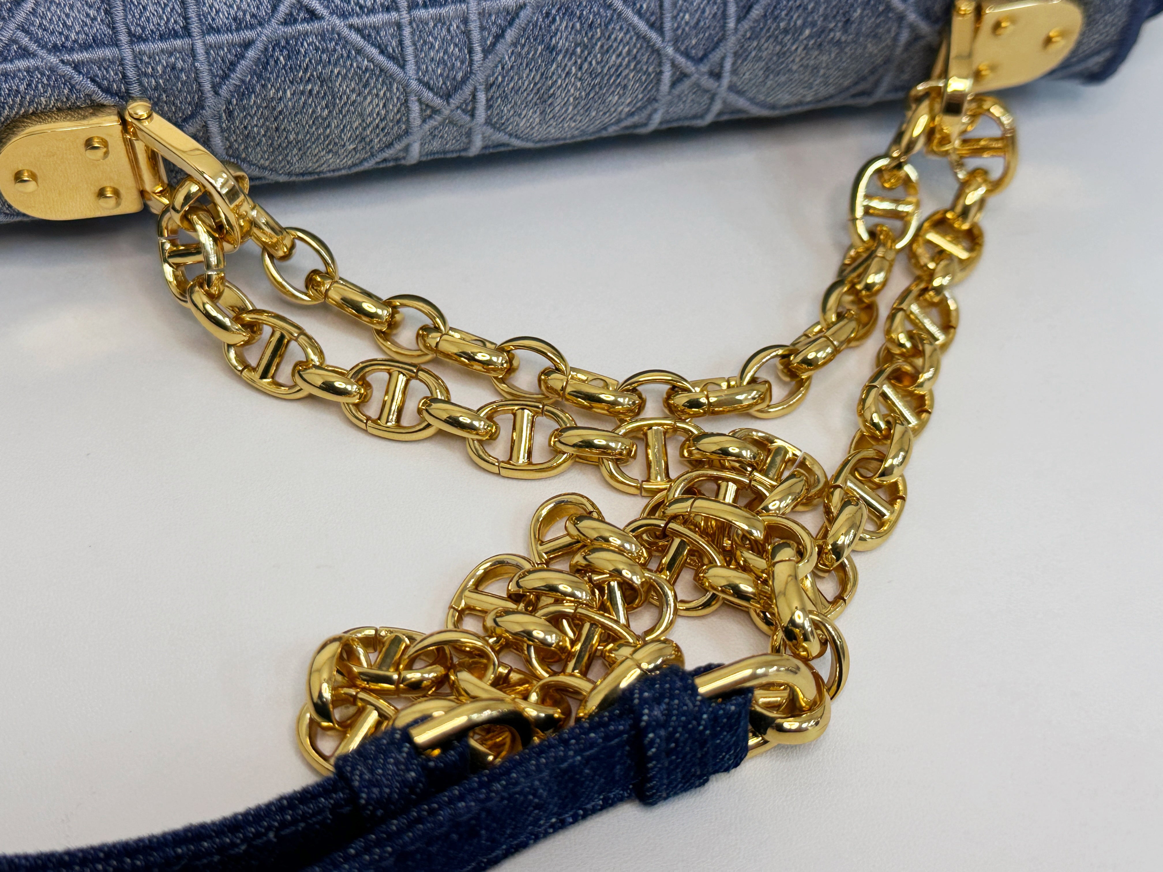 Christian Dior Denim Cannage Small Caro Bag Blue